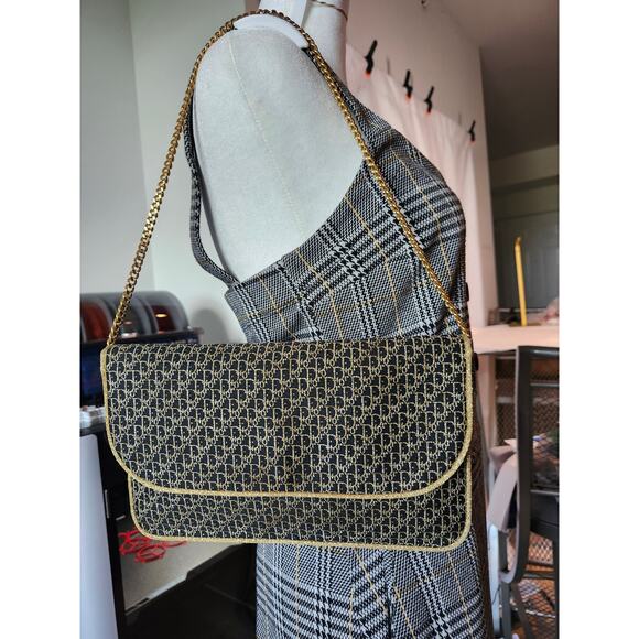 Christian Dior Vintage Trotter Chain Shoulder Bag Gold and Black NYE - Picture 12 of 15